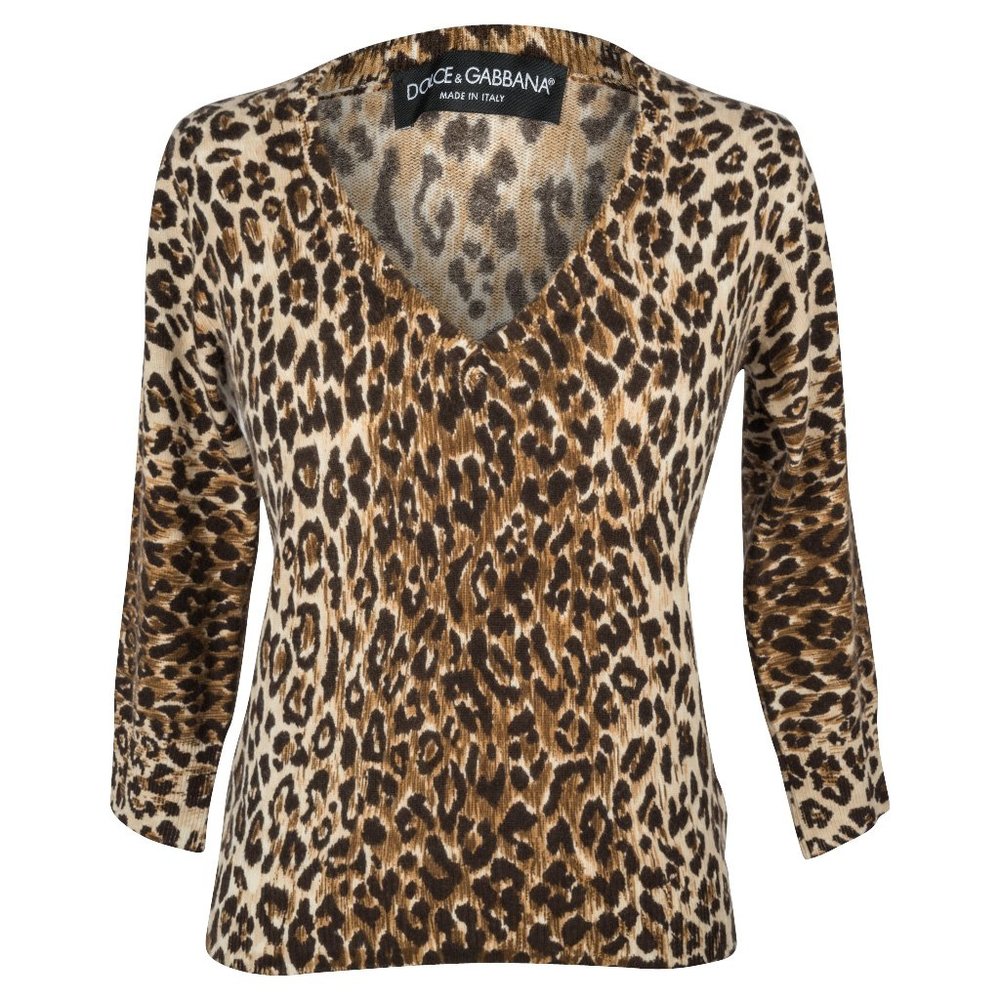 Dolce & Gabbana Top Leopard Print V Neck 3/4 Sleeve 40 / 6